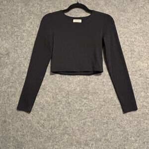 Babaton Aritzia Shirt Womens Medium Black Long Sleeve Crop Stretch Nylon